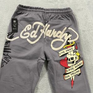 ED HARDY Sweatpants Men's Small Love Skull Kills Japan Baggy Y2K‎ Gray Grunge